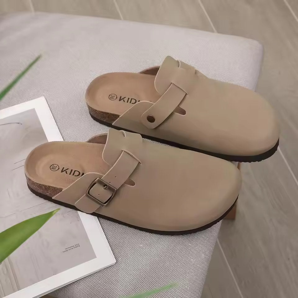 Evshine Men Comfort Potato Shoes with Arch Support Cork Beach Shoes Fashion Clogs Men Cork Footbed Men's Clogs Leather Mules
