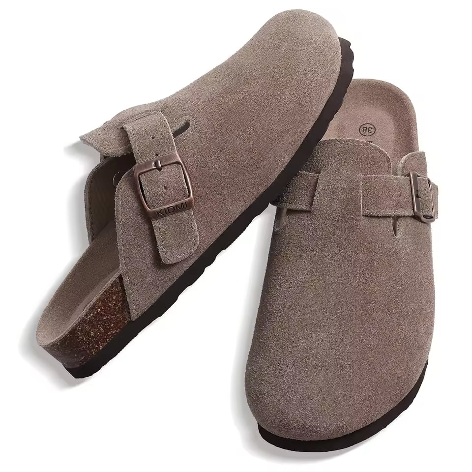 Smile New Genuine Suede Men Mules Soft Cork Footbed Clogs Men Comfort Potato Shoes Women Clogs With Arch Support Beach Sandals