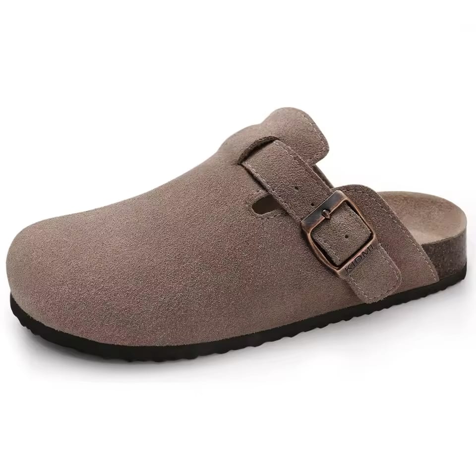 Smile New Genuine Suede Men Mules Soft Cork Footbed Clogs Men Comfort Potato Shoes Women Clogs With Arch Support Beach Sandals